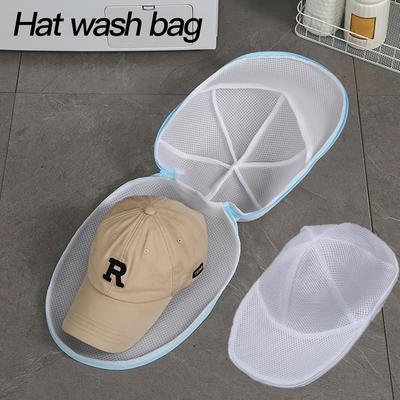 1 unidad de Bolsa de Lavado para Sombrero Ovalado de Poliéster Tejido con Cierre de Cremallera, Bolsa de Lavado de Malla Antideformación y Antienredos para el Cuidado de la Ropa, Bolsas de Lavado