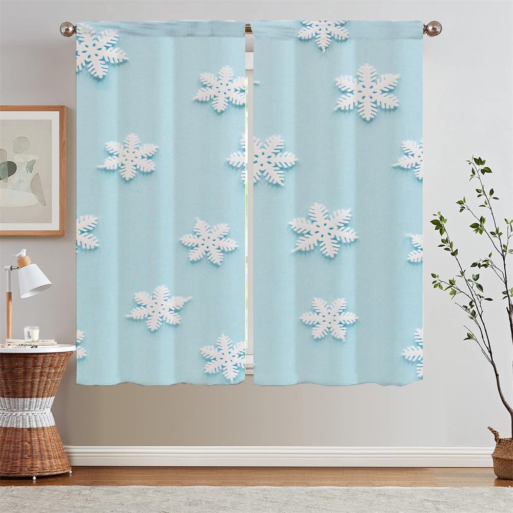 Snowflake Blackout Curtain for Living Room Decoration Black Out Curtains 2 Pcs Set Window Sheer Curtains Salon 2 Pieces Blinds