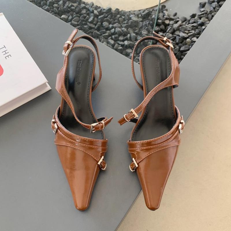 Summer Ins Designer Women Gold White Block High Heels Sandals Luxury Brand Closed Toe Slingback Sandals Wedding Prom Shoes