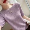 A five-quarter-sleeved T-shirt for women's summer, a new lace bottoming shirt, a foreign-style jacquard, and a thin knit.