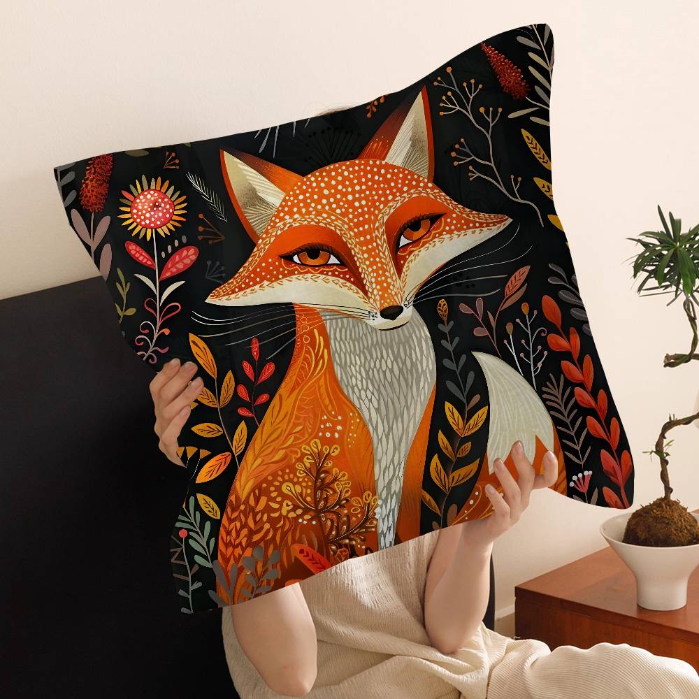 Anime Fox Printed Cushion Cover Inches Farmhouse Decor Home Throw Pillow Covers for Couch Decorations