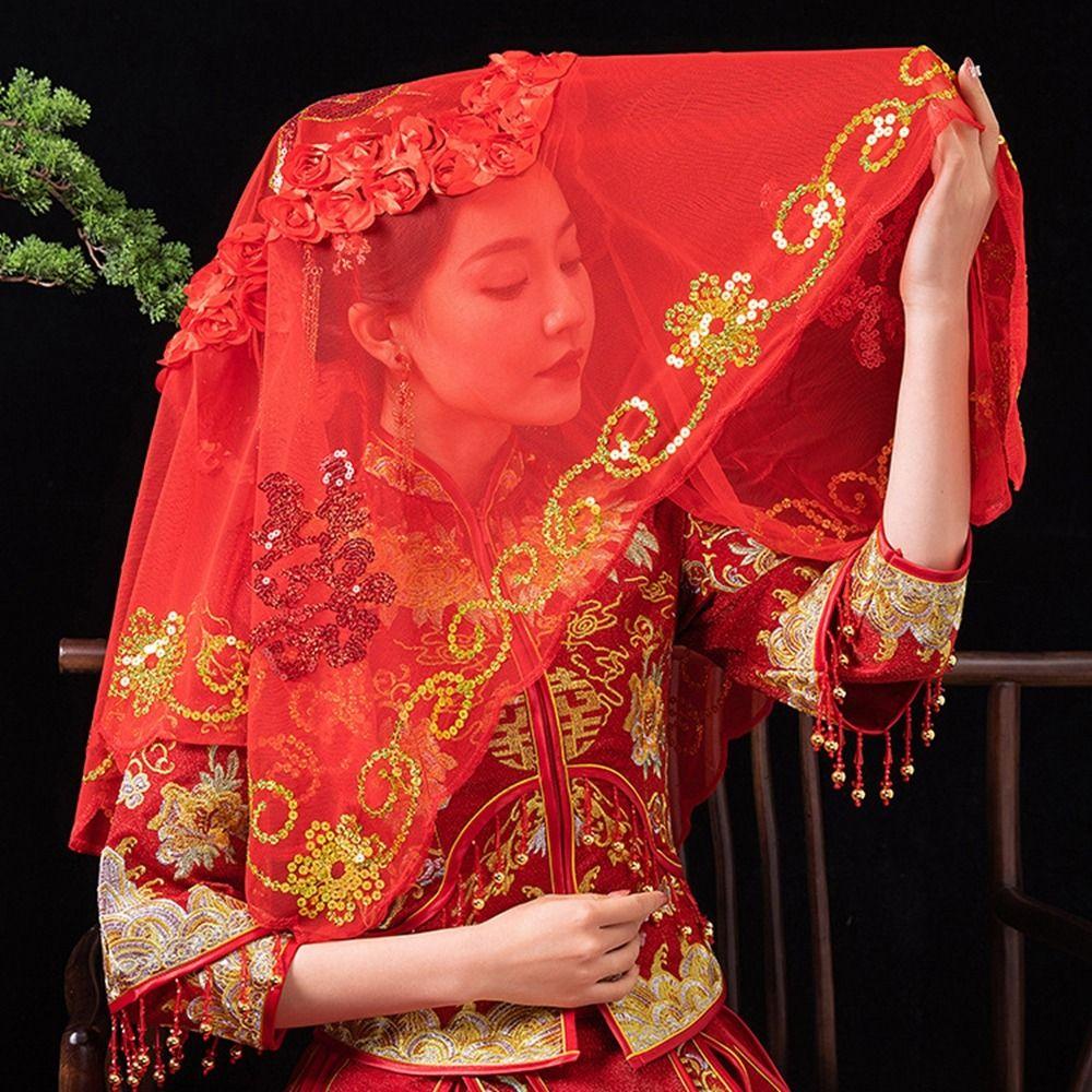 Tassel Wedding Accessories Phoenix Lace Veils Chinese Wedding Headwear Bride Veil Bridal Headwear