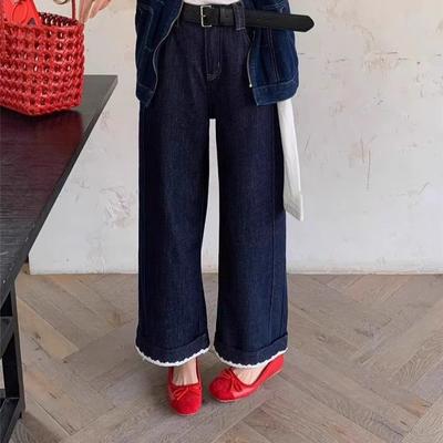 Lace High Waisted Wide-leg Jeans for Women In Summer Comfortable Fit and Slim Nine-point Small Versatile Straight Pants