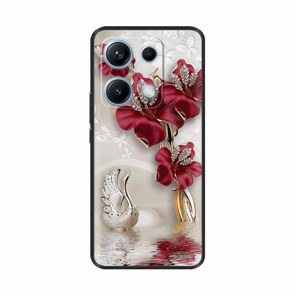 Xiaomi Redmi Note 14s Kılıfı Note14s Çiçekli Telefon Kılıfı Yumuşak İnce TPU Silikon Hafif Kapak Xiaomi Redmi Note 14s İçin