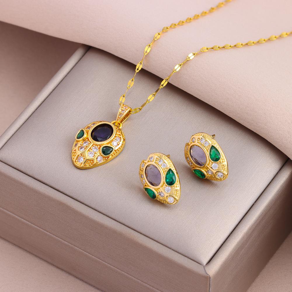 New Fashion Gold Plated Necklaces Earrings Sets For Women Female Trendy Party Jewelry Girls Daily Wear Neck Chain Earrings