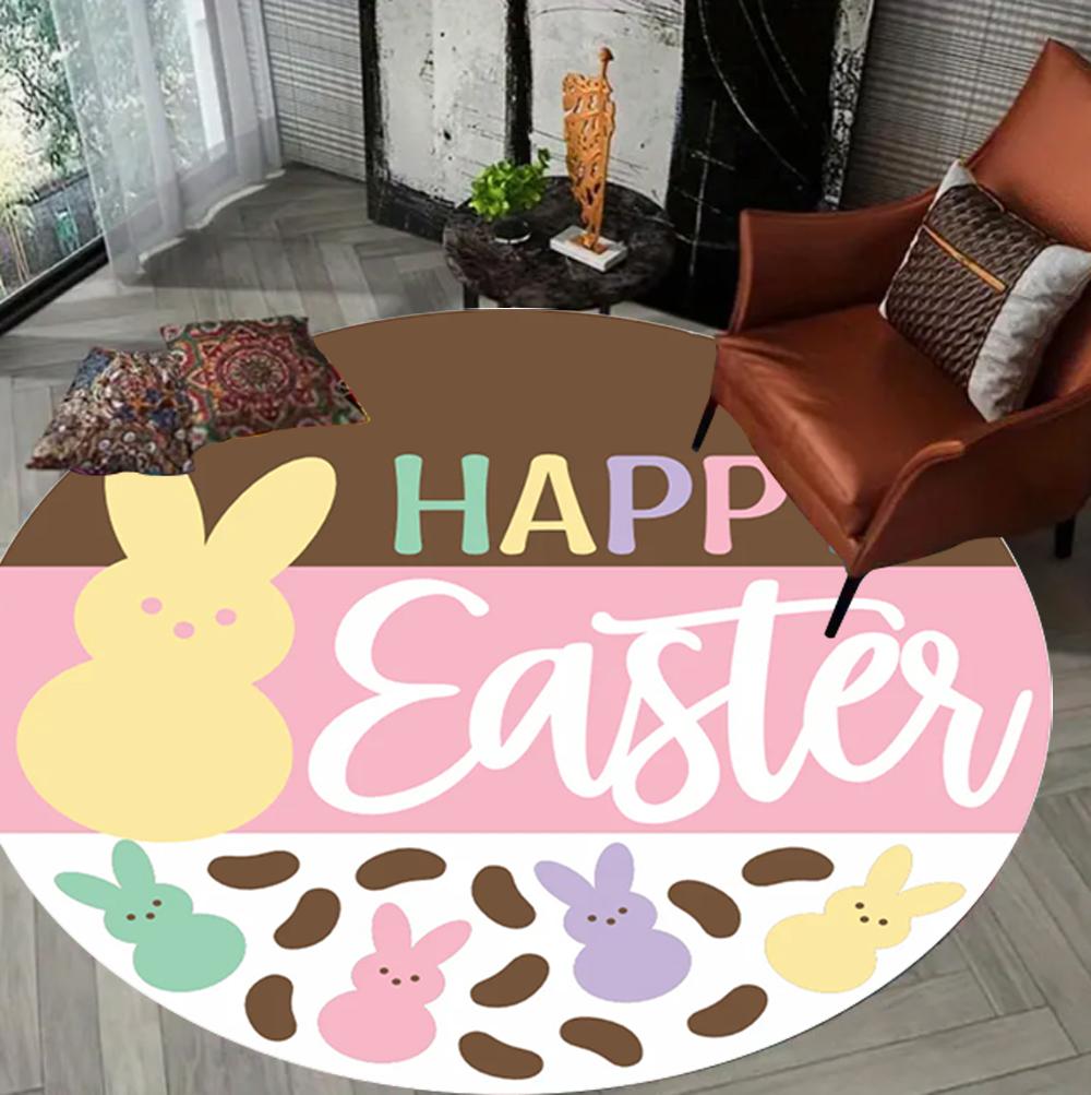

Happy Easter Carpet for Living Room Bedroom Colorful Rabbit Pattern Mat Soft Flannel Anti Slip Wear Rug for Holiday Home Decor 60cmx60cm