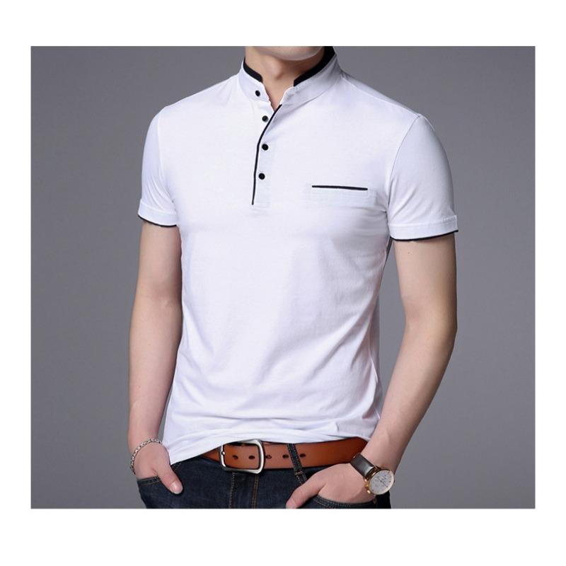 Mens Stand Collar Short Sleeve Slim Fit Big Size Solid Casual T Shirt