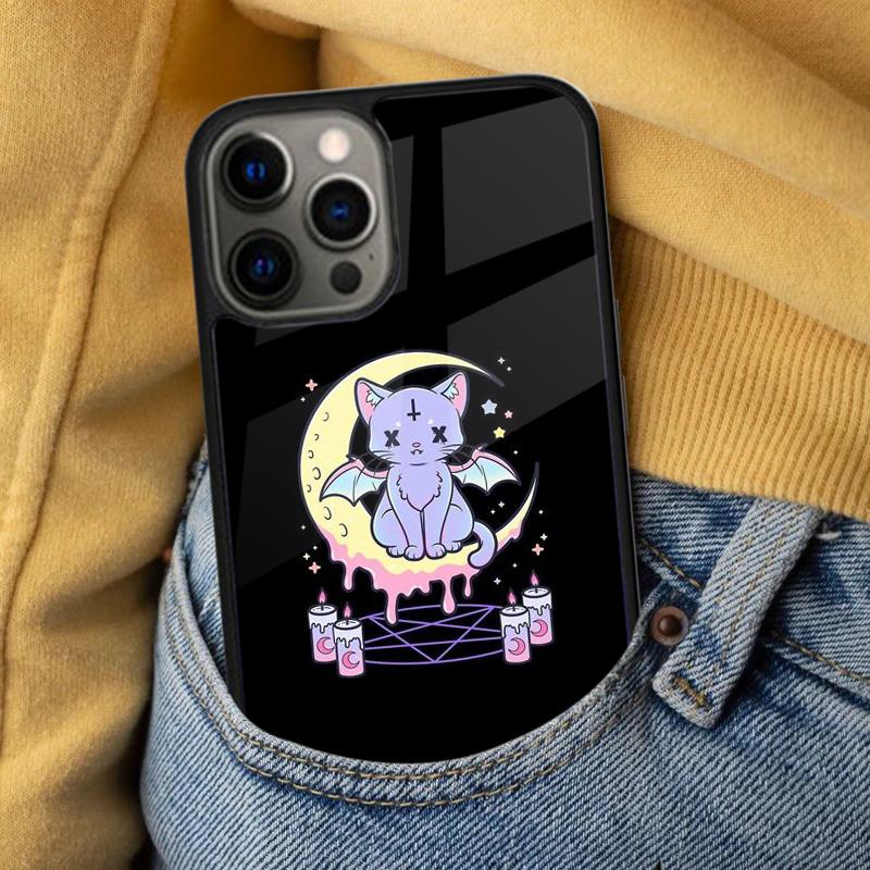 Girly Pastel Witch Goth Witch Cat Soft Phone Case for iPhone 17 Air 16e Pro Max 15 Pro 13 14 Plus 11 12 MagSafe Magnetic Coque