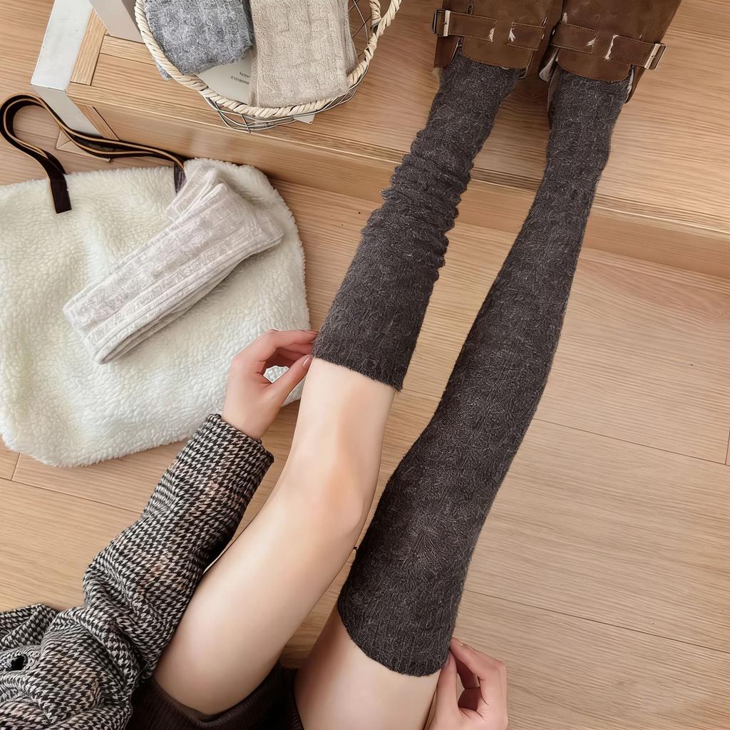 Wool Twist Thigh Socks Winter Fleece Thickened Warm Knee Pads Cashmere Socks Women'S Non-Slip Stockings Over Knee Socks