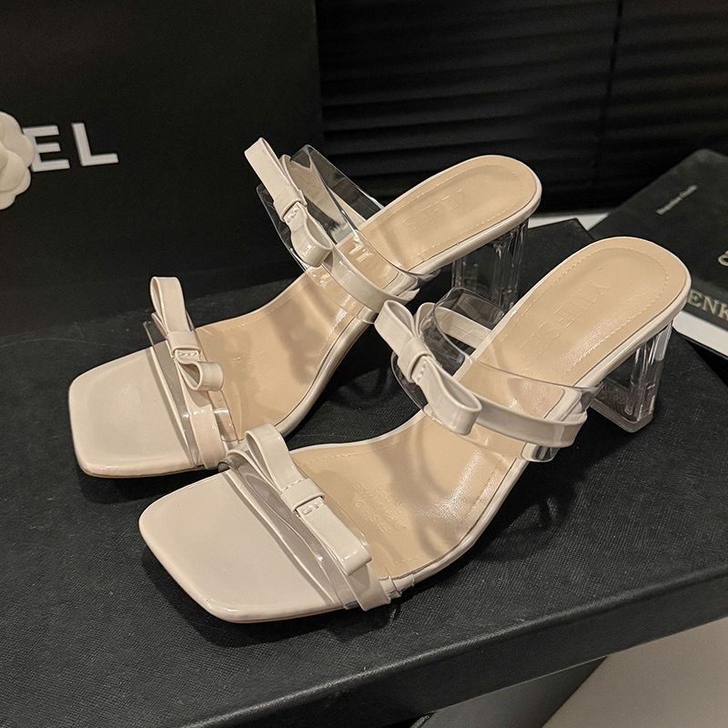 Fashion Versatile Skirt Square Root Cool Slippers French High-end Bow One-word Slippers Women's 2025 Autumn New Models