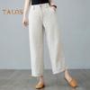Women Casual Pants Elastic High Waist Buttons Zipper Fly Long Trousers with Pockets Solid Color Straight Wide Leg Slacks Daily Wear