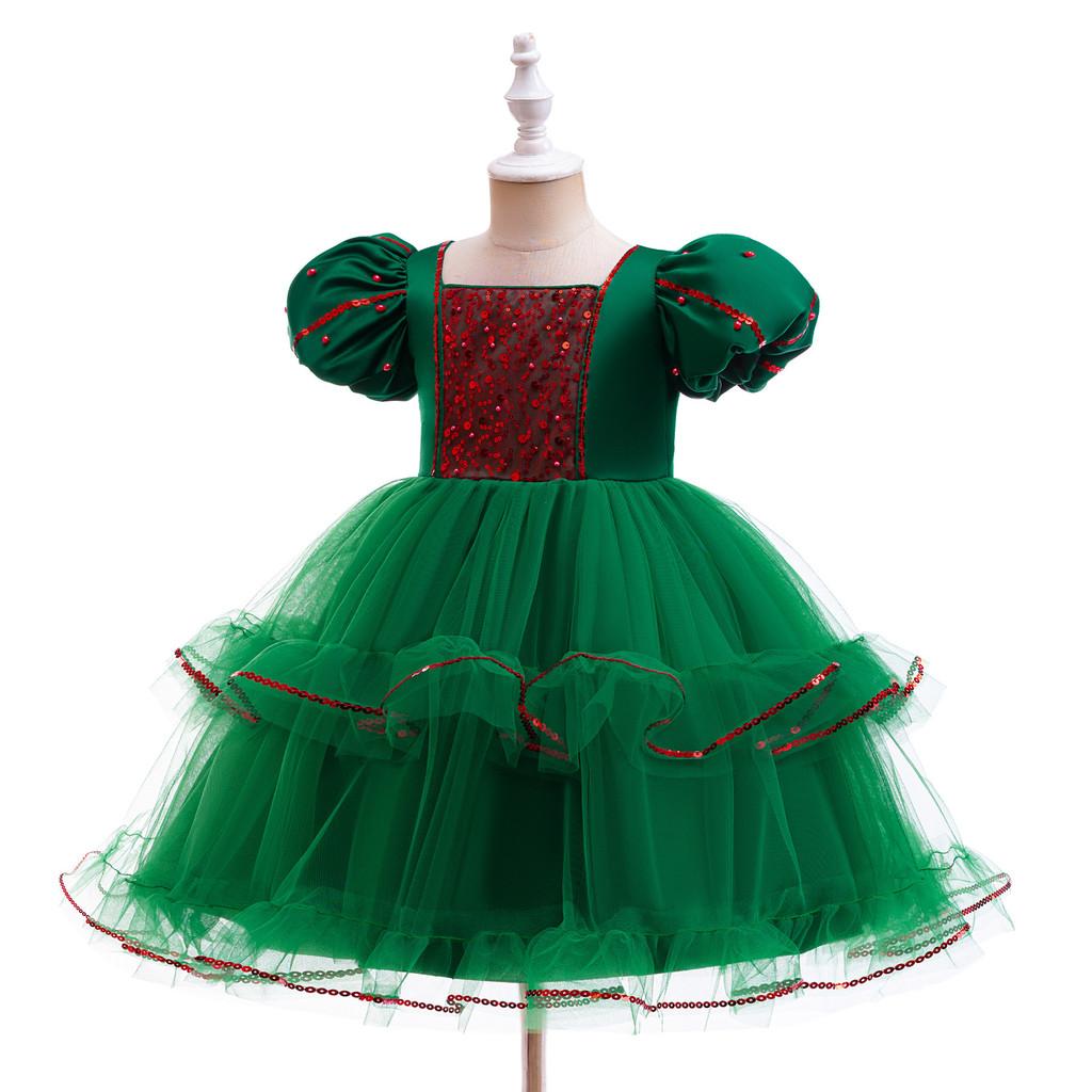Kids Girls Santa Claus Xmas Elf Princess Sequins Tutu Dress Children Christmas New Year Cosplay Costumes Kindergarten Performance Role Play Outfit