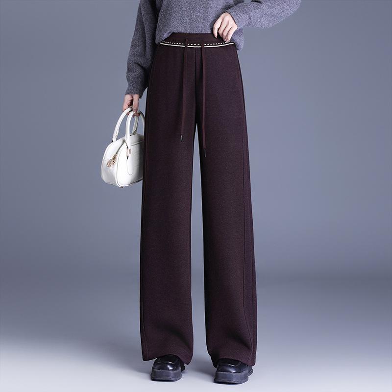 

Women s 2025 High-Waisted Wide-Leg Wool Pants - New Fashion Style, Loose Drape, Slimming Plus Velvet, Straight-Leg, Long Fit. 26 сливовый/фиолетовый