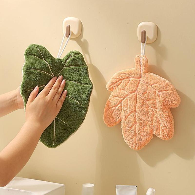 1 Piece Of Leaf Coral Fleece Hand Towel Thick Absorbent Towel Hangable Long-Lasting Soft Handkerchief Kitchen Dish Towel