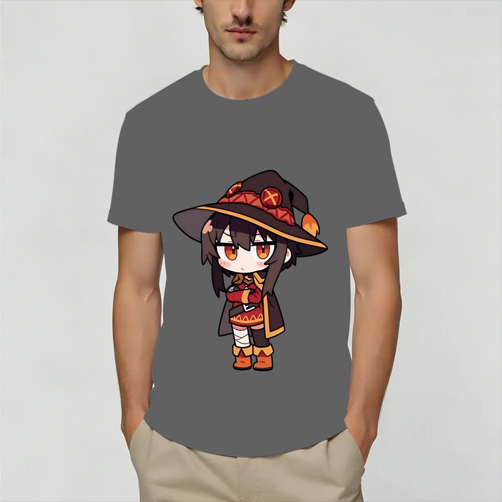 Megumin KonoSuba TShirt for Unisex Novelty Cotton Tee Shirt Crew Neck Short Sleeve T Shirts Birthday Present Clothing