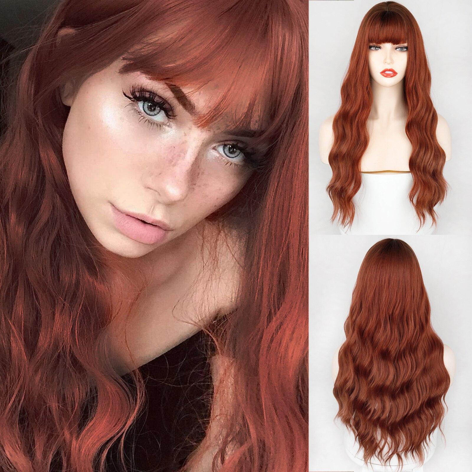 

Длинный парик MERISIHAIR с челкой, волнистый оранжевый парик, парик из синтетического волокна, женский длинный парик, парик для косплея/повседневных/вечеринок 24inches