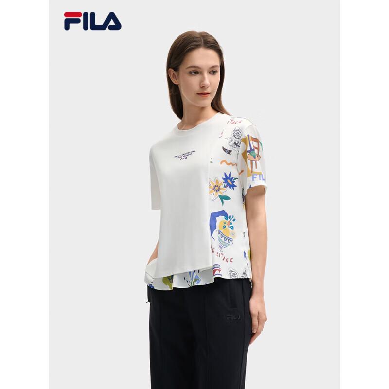 FILA Women s Spliced Round Neck Knitted Short Sleeve T-Shirt M