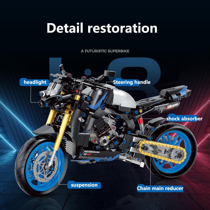 638 stk Klassiske motorsykkel byggemodellblokker Moto Road Racer Murstein Julegaver Leker til Barn Gutter Barn Voksen Teknisk