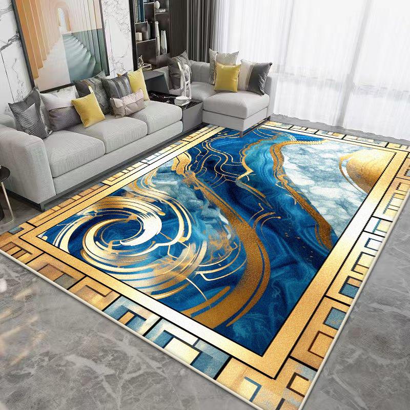 Luxury Golden Border Large Living Room Carpet Soft Non-slip Coffee Tables Mat Easy Clean Abstract Style Lounge Decor Rug Flannel