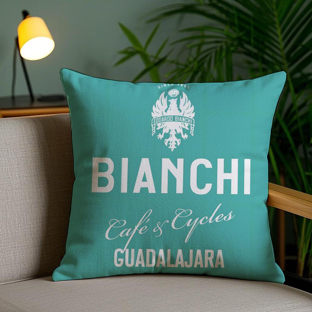 Luxury B-Bianchi Logo Cushion Cover Plush Fabric Soft Double-Sided Printed Invisible Zipper Sofa Pillow Case Home Decor