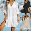 Fashion Summer Spring Solid Color Print Short Sleeve V-Neck Casual Dresses