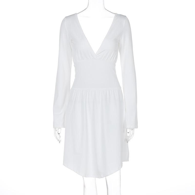 European and American women's clothing autumn sexy halter waist French V-neck long-sleeved dress sexy hip wrap