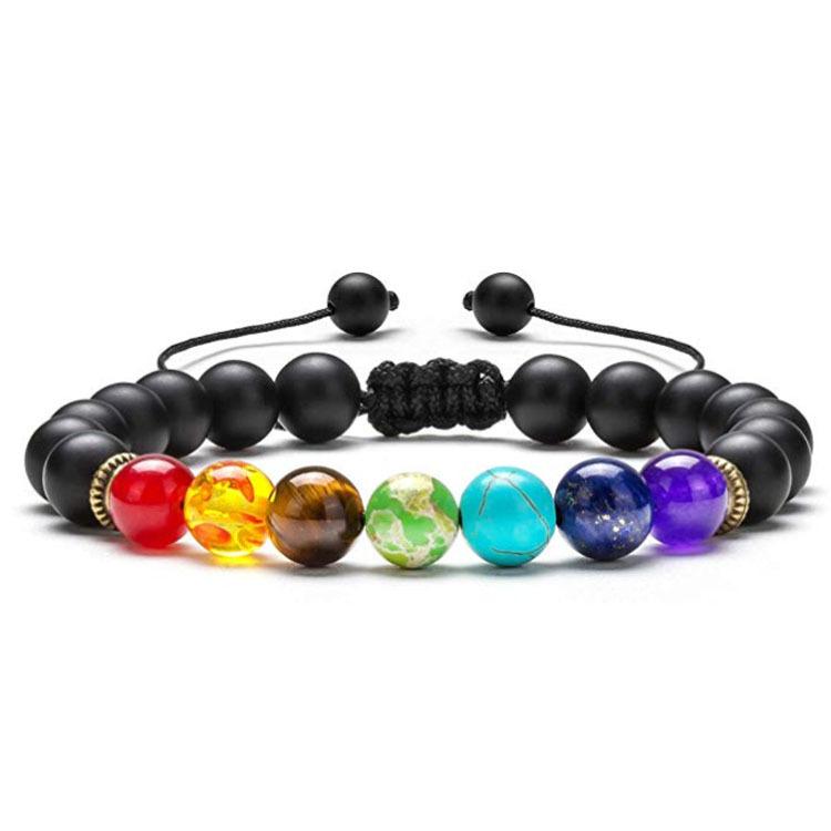 Unisex 7 Chakra Beads Lava Rock Gemstone Bracelet 8mm Double Layer Row Adjustable Yoga Stone Energy Healing Bracelets Trendy