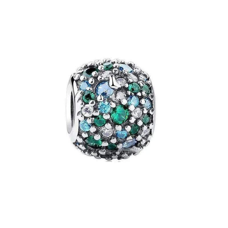 Colorful Full Diamond Charms Metal Love Blooming Rose Round Beads Pendant Fit Original Bracelets Necklace Accessory Elegant Fashion Beautiful Lovely