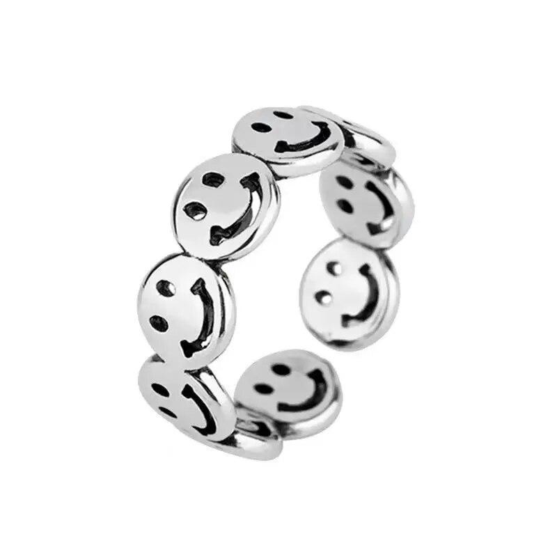 Cute Women Men Simple Design Rings Vintage Owl Frog Smiling Ring For Woman Girl Ancient Silver Color Retro Punk Jewelry Gift