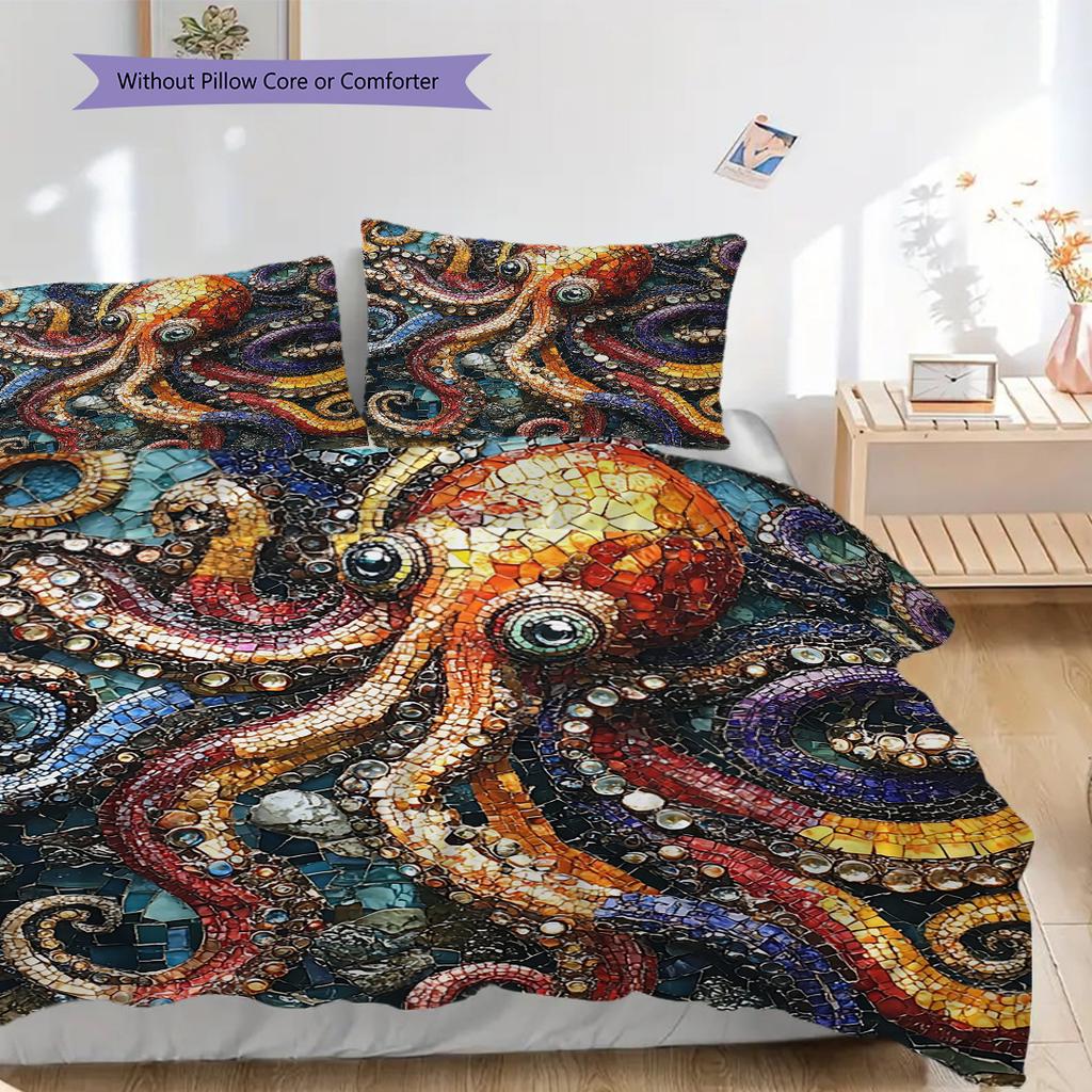 Octopus Pattern Bedding Quilt Set Quilt Cover Pillowcase Home Decoration Birthday Gift (1 * duvet cover + 2 * pillowcase, without core)