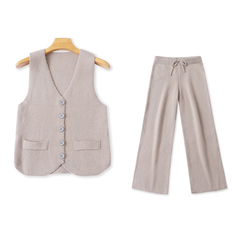 

Модный вязаный костюм свитер-жилет + брюки с широкими штанинами на эластичной талии осень и зима новая женская одежда для внешней торговли мода 32297 Milk Cafe C- 8-22-3 M