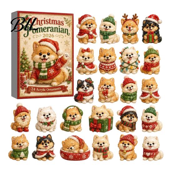 Dog Ornaments Advent Calendars 2026, Cute 24 Days Christmas Countdown Decorative Hanging Calendar, 2D Acrylic Collectible Figures for Lovers,