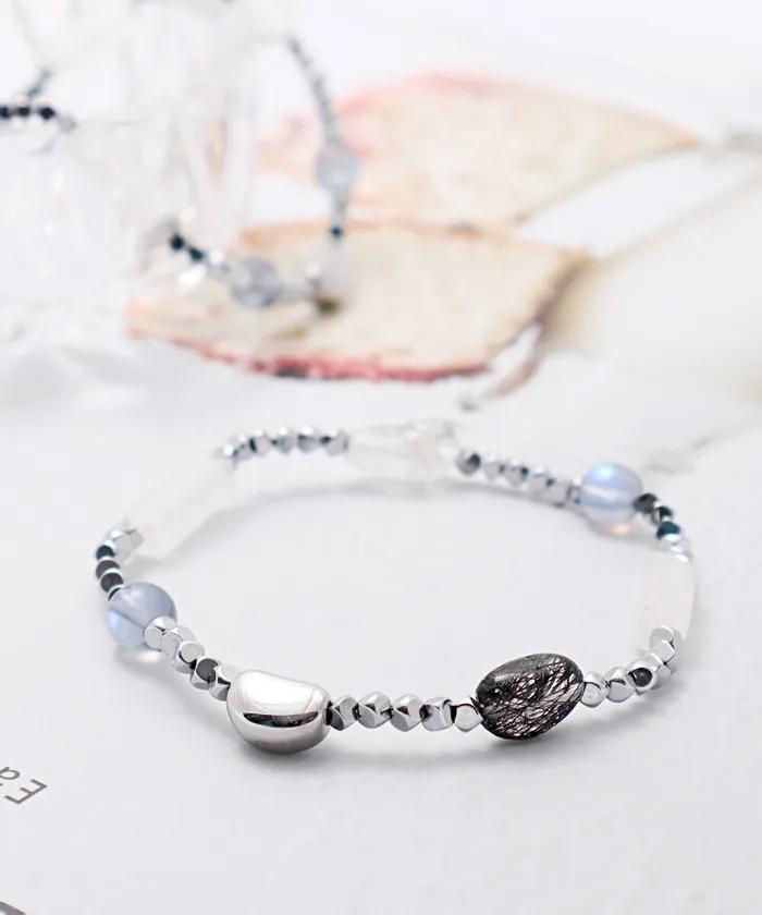 Luna Blue Glow & White Stone Mix Bracelet (PLT-BR-102_SV)