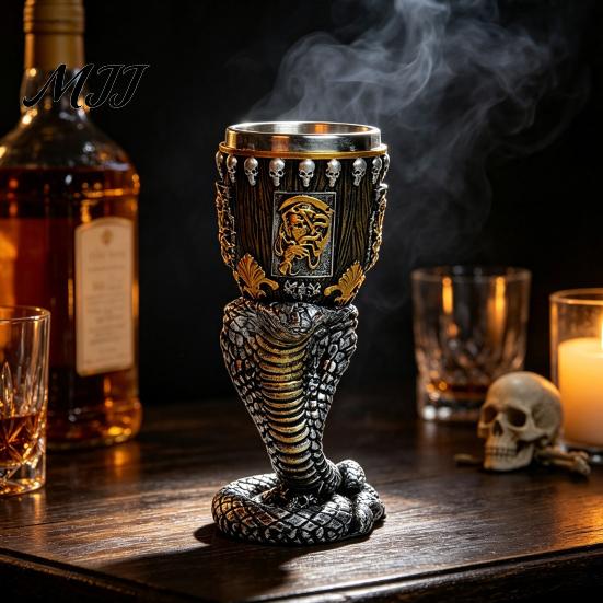 Dark Style Barware Horrible Resin Stainless Steel Skull Goblet, Retro Skeletal Wine Gothic Collectible Skeleton Mug Cocktail Glasses, Vintage