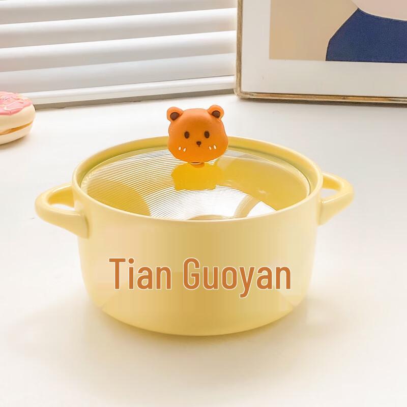 ZISIZ Cream Ceramic Double-Handle Noodle Bowl Set