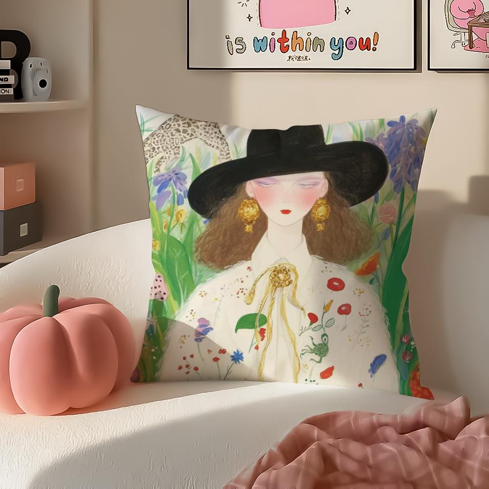 Fashion Illustration Cushion Cover Pillowcase Short Plush Invisible zipper Room Sofa Cushion Cover