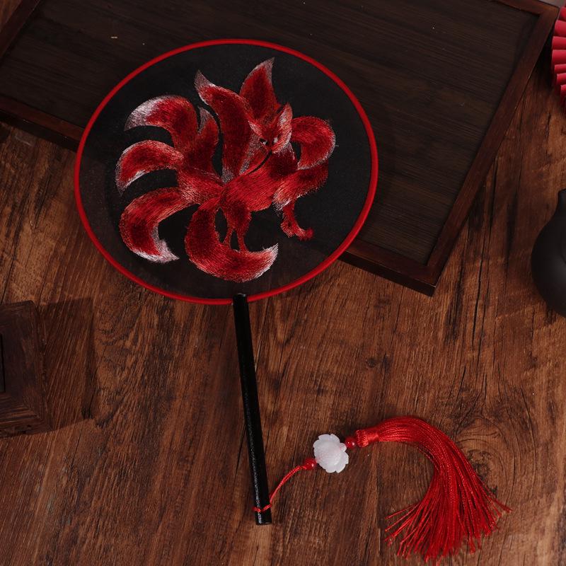 Chinese Double-Sided Embroidered Round Fan for Hanfu or Qipao Dance Performances