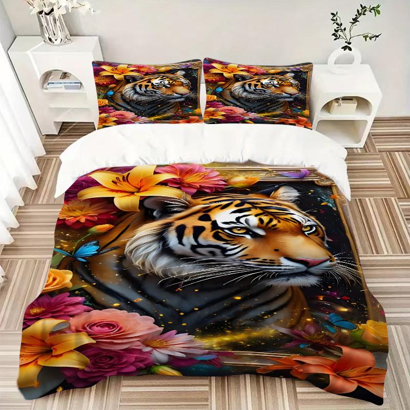3pcs Tiger Portrait Duvet Cover Set -Includes 1 Duvet Cover and 2 Pillowcases, No Quilt Core, All-Season Home Decor Yy251111093
