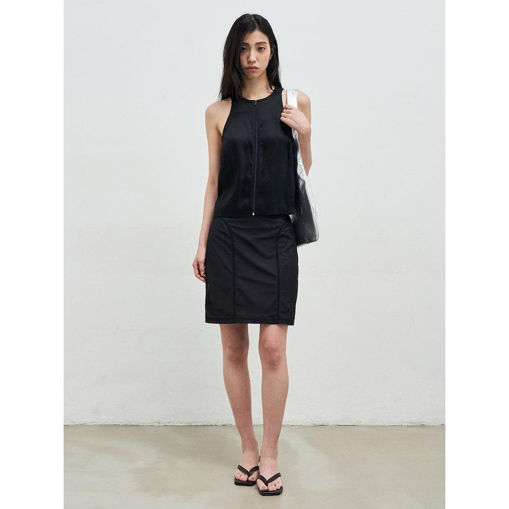 Anggae Satin Tank Zipup Vest Black