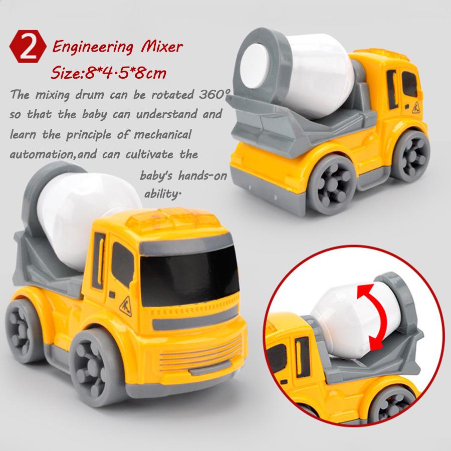 3 Kinds Inertial Engineering Vehicles Mini Model Toy Diecast Alloy Excavator Crane Bulldozer Pull Back for Boy Toys Gift for Kid
