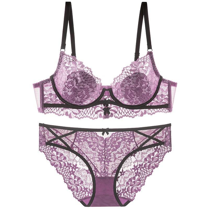 Womens Plus Size Full Coverage Lace Bra Set With Underwire Light Padding Side Support Lift Large Bust