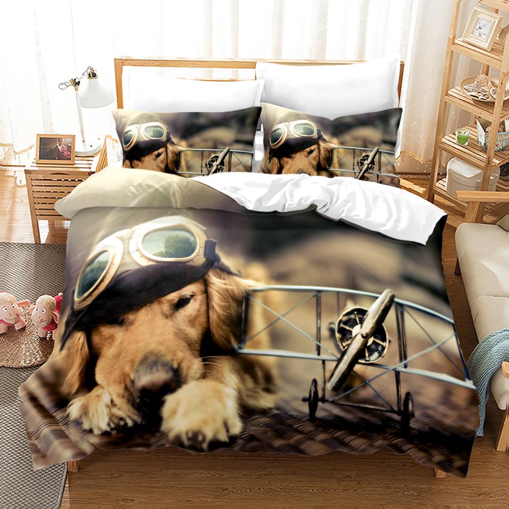 Roztomilý pes Luxusní ložní souprava 3D tisk Pro dospělé Dítě Twin Single Queen King Full Size Ložnice Zvíře Kreslený Set povlaku na přikrývku