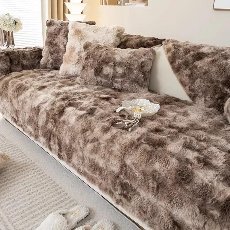 Warm Winter Sofa Mat Thicken Rabbit Plush Sofa Cover Universal Non-slip Sofa Towel Washable Sofas Cushion for Living Room