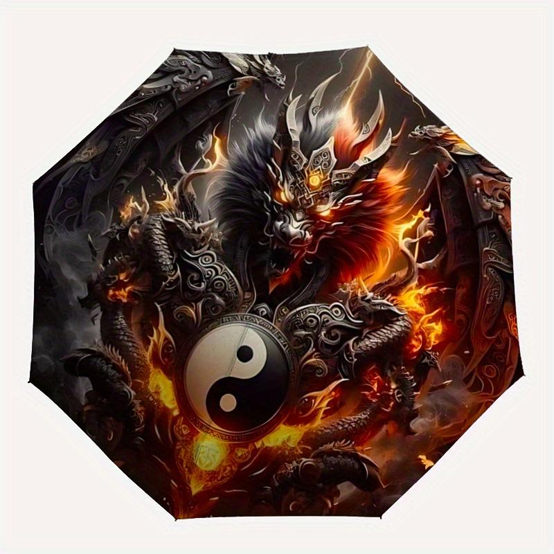 1pc Yin Yang Dragon Automatic Opening and Closing Umbrella, Lightweight 3-Fold, With Cute Cartoon Characters, Suitable for Home, Outdoor and Daily Use