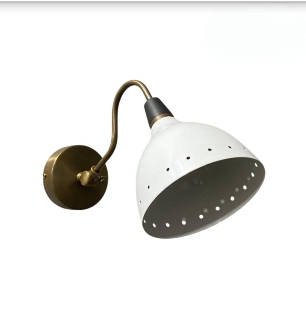 Mid Century Modern Brass Wall Sconce White Enamel Shade Light Adjustable Arm Bedside Lamp Vintage Style Wall Light Fixture Home Decor Lamp
