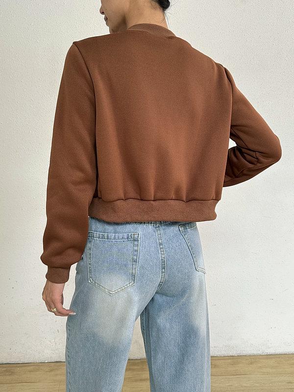 Frühling 2025 Damen Langarm Rundhals Reißverschluss Strickjacke - Einfarbig, Lockerer Schnitt, Schlankmachende Kurze Freizeitjacke