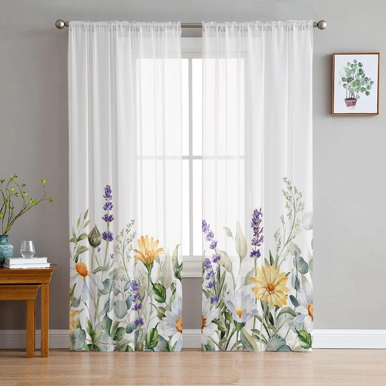 

Весенний цветок эвкалипта лист растения прозрачные шторы для гостиной спальни детская комната тюлевые занавески для окон 135W x 274H(cm)