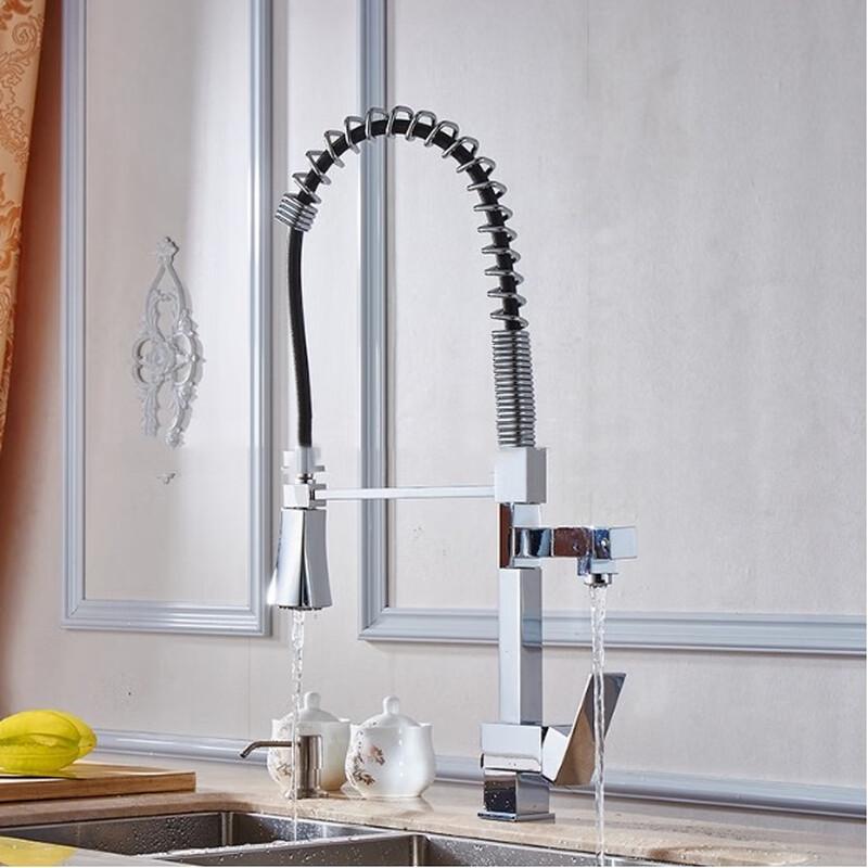 TLXT Commercial Style Pull-Out Kitchen Faucet