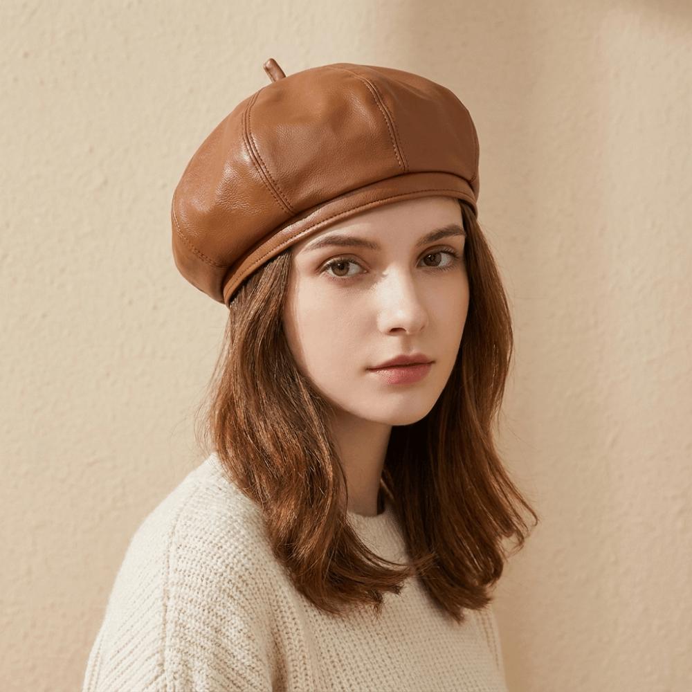 Newsboy Cap Octagonal Hat British Style Painter Hat Fashion PU Leather Beret Autumn
