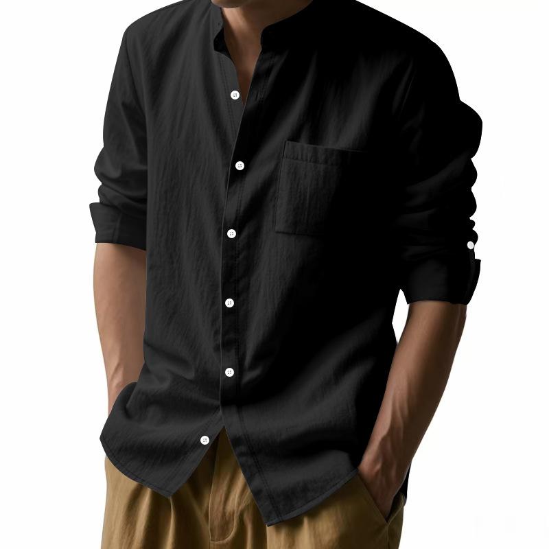 Men's  Fashion Loose Shirts  Linen Open  Breathable Solid Color Slim Fit Men Shirts